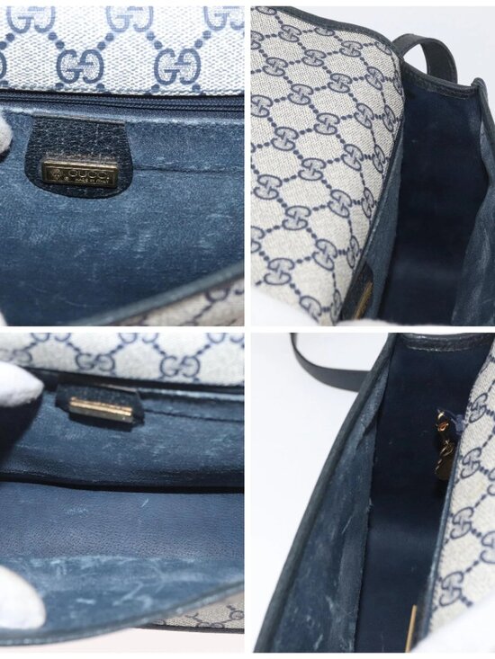 GUCCI Micro GG Supreme Shoulder Bag PVC Navy Gold 001 116  GUCCI GG Supreme Shoulder Bag PVC Navy Gold 001 904 0915 Auth BA11249